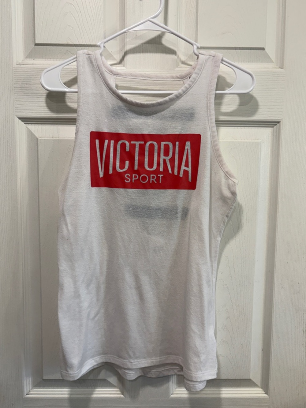 Victoria Sport White Tank Top with Red Logo Open Back with Straps